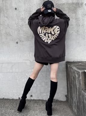 裏起毛ハートロゴプリントビッグパーカー