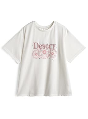 ロゴビジューフラワープリントTシャツ