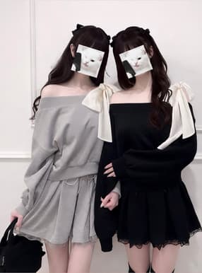 2Wayショルダーリボンスウェットトップス