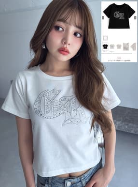 ビジューロゴ刺繍Tシャツ