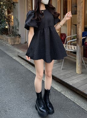 エンボスバルーンスリーブミニワンピース