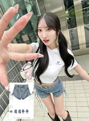 ドロストリボンデニムショートパンツ