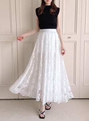 リバーシブル花柄レースロングスカート
