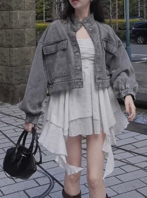デニムスタンドカラーショート丈ブルゾン