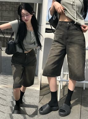 ハイウエストワイドデニムショートパンツ