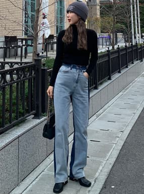 バイカラーストレートデニムパンツ