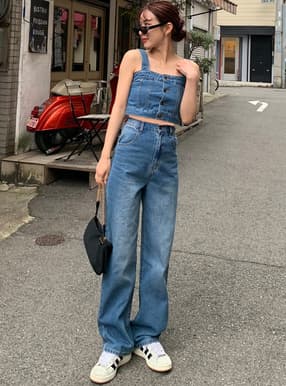ビスチェ×ワイドパンツデニムセットアップ