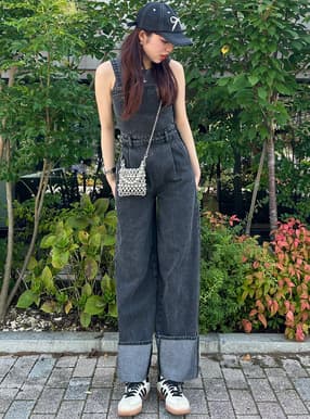 2Way裾折り返しデニムオールインワン