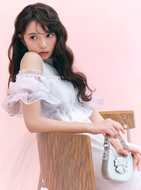 オーガンジートップス×リブニットワンピースセットアップ