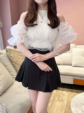 オーガンジートップス×リブニットアンサンブル