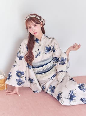 水彩花柄浴衣セット