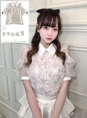 花柄オーガンジーフリルスリーブブラウス