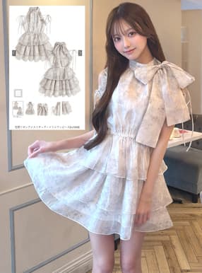 花柄リボンアメスリティアードミニワンピース