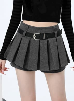 ベルト付きプリーツミニスカートパンツ