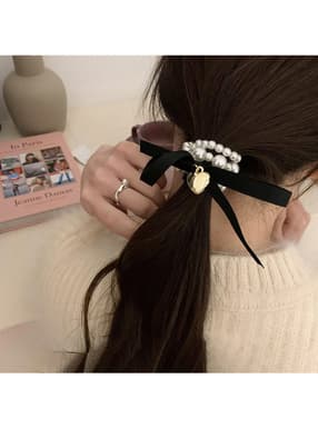 パールハートリボンヘアゴム