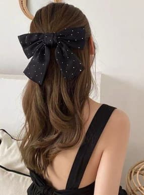 ラインストーンベロアリボンヘアクリップ