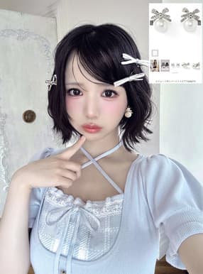 ビジューリボンパールミニピアス