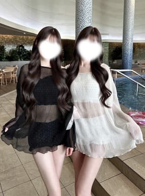 ドット柄シャーリングビキニ水着×シアートップスセットアップ