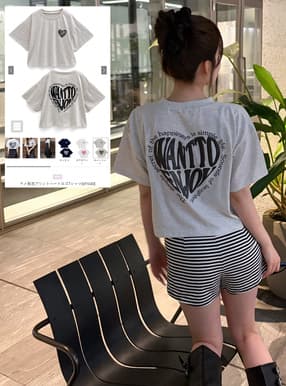 ラメ発泡プリントハートロゴTシャツ
