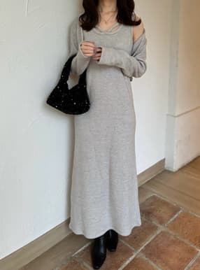 ボレロ×ロングワンピースワッフルセットアップ