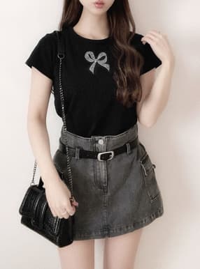 リボンラインストーンTシャツ
