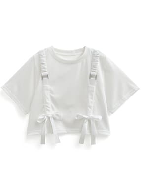 サスペンダー風リボンショート丈Tシャツ