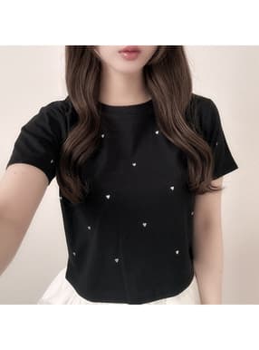 ハートスタッズショート丈Tシャツ