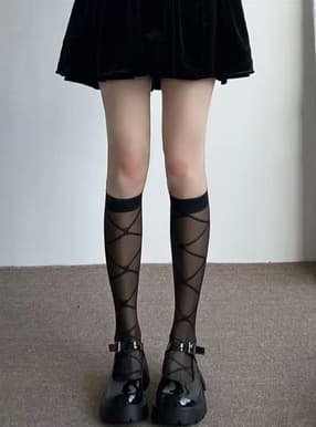 レースアップ柄シアーソックス