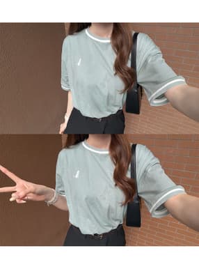 配色ラインロゴ刺繍Tシャツ
