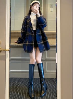 チェック柄ツイードショートコート