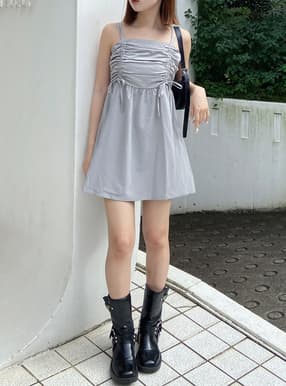 ドロストリボンキャミミニワンピース