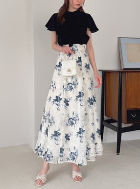 シフォン花柄フレアスカート
