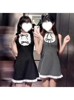配色フリルリボンノースリーブミニワンピース