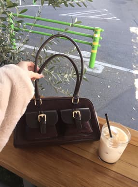 レザーコンビスエードポケットボストンバッグ