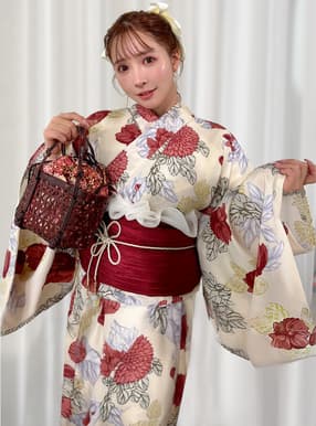 花柄巾着付きかごバッグ