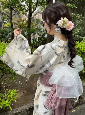 水彩百合浴衣セット