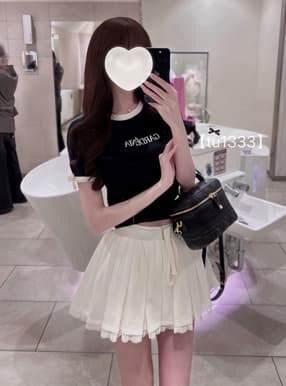 袖リボン配色ロゴTシャツ