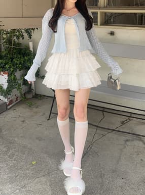 インパン裏地付きレースフリルティアードミニスカート