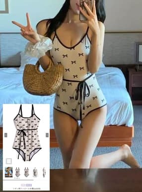 リボン柄ワンピース水着