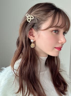 パールリボンミニヘアクリップ2点セット