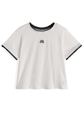 配色レースロゴ刺繍Tシャツ