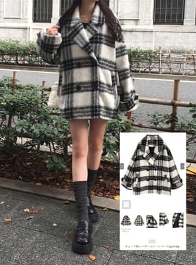 チェック柄シャギーコクーンコート